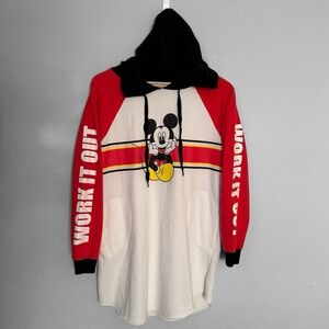 Disney Womens Mickey Mouse Hooded Sweater Dress Size L Pockets Retro Cozy Layers